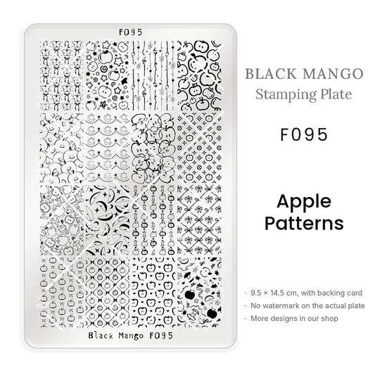 Black Mango F095 Apple Patterns nail stamping plate, 9.5 × 14.5 cm
