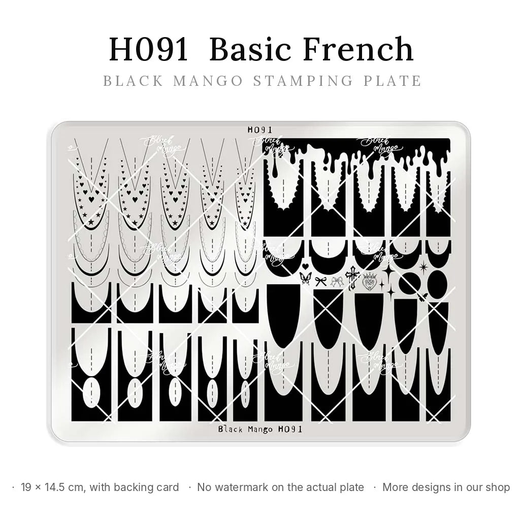 Black Mango H091 Basic French large nail stamping plate, 19 × 14.5 cm