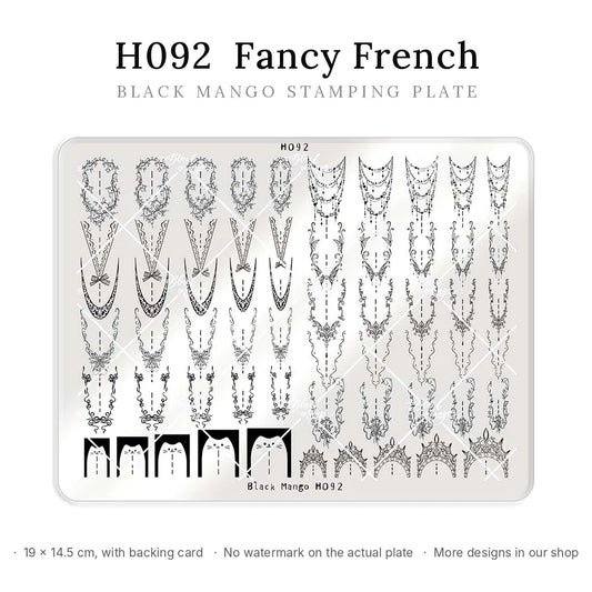 Black Mango H092 Fancy French large nail stamping plate, 19 × 14.5 cm