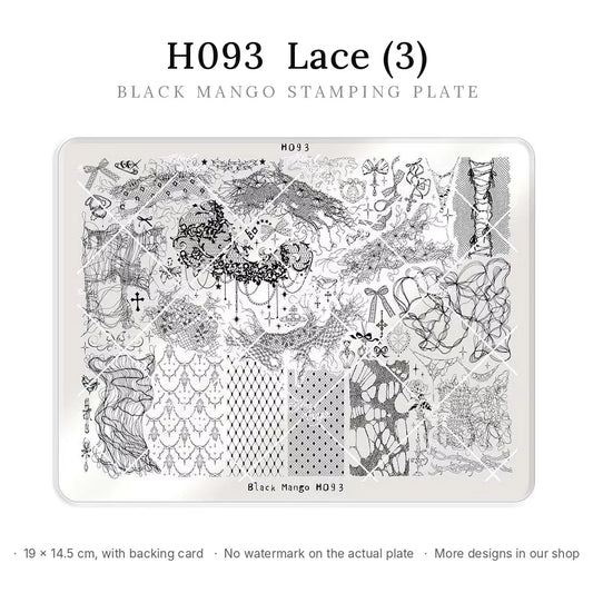 Black Mango H093 Lace (3) large nail stamping plate, 19 × 14.5 cm