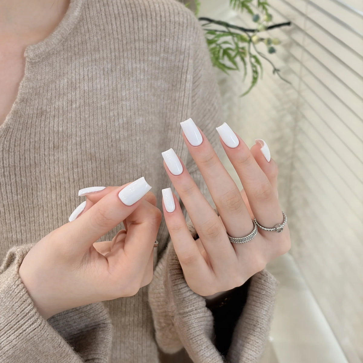 Little Black Bottle solid color gel shade 01 Extreme White on nails