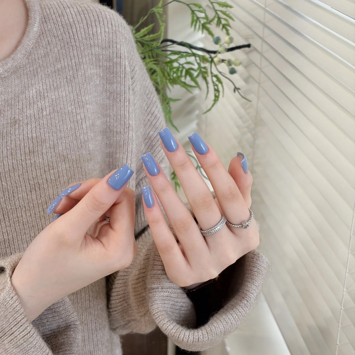 Little Black Bottle solid color gel shade 45 Haze Blue on nails