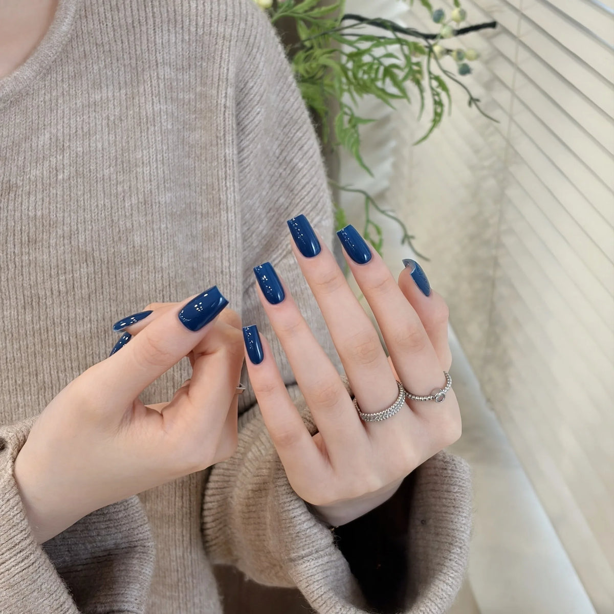 Little Black Bottle solid color gel shade 50 Denim on nails