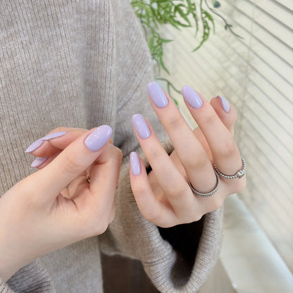 Little Black Bottle solid color gel shade 92 Milky Lilac on nails