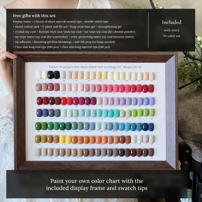 Little Black Bottle solid color gel shades 01-70 set with the list of free gifts
