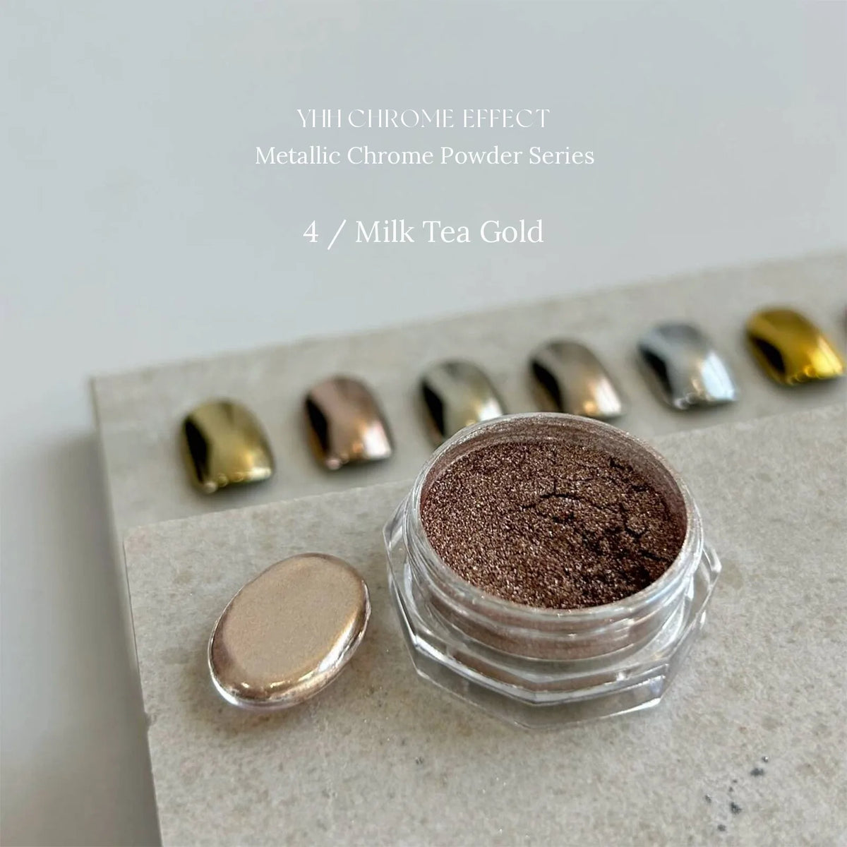 4 Milk Tea Gold: jar and chrome swatch tip