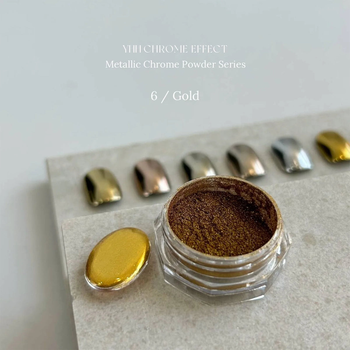 6 Gold: jar and chrome swatch tip