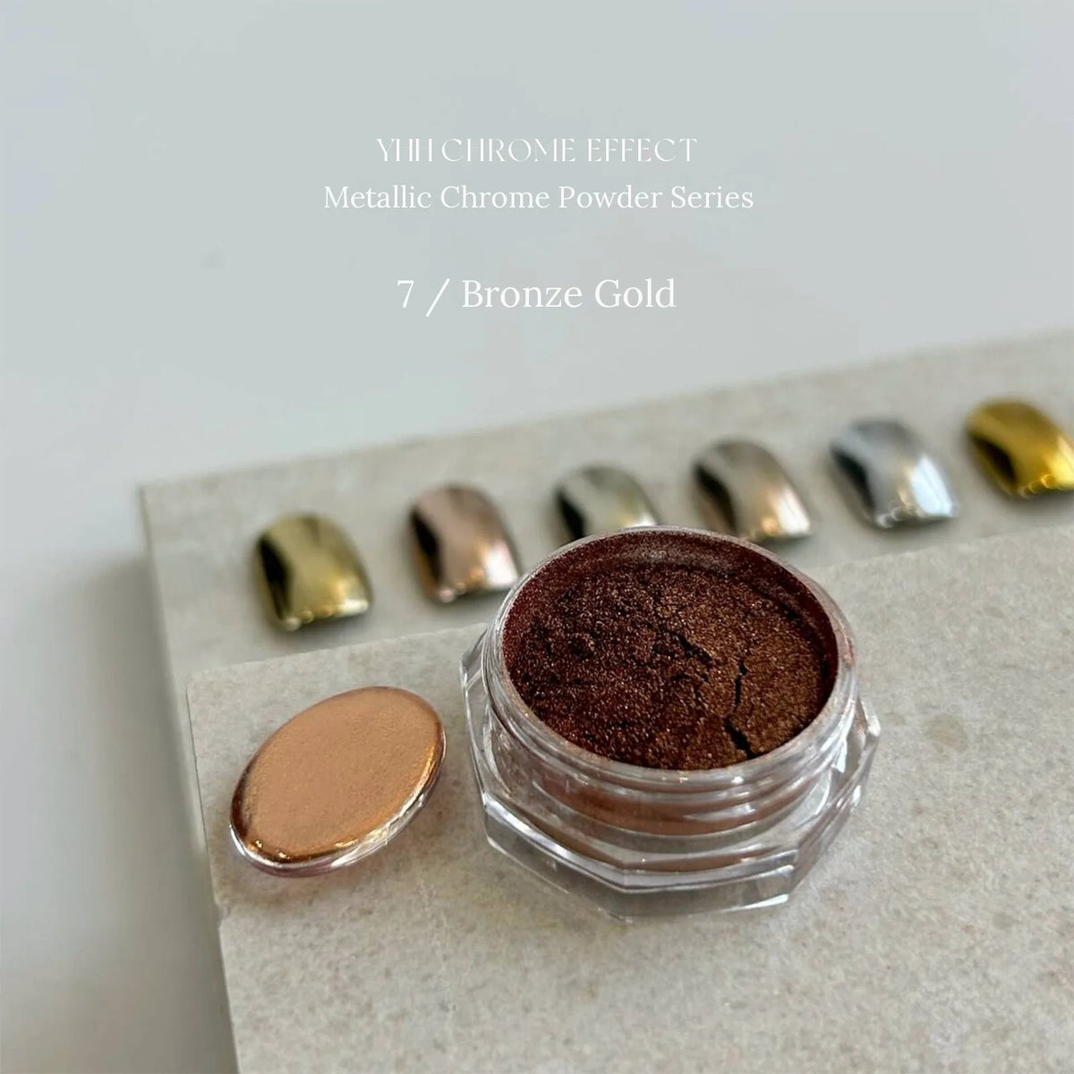 7 Bronze Gold: jar and chrome swatch tip