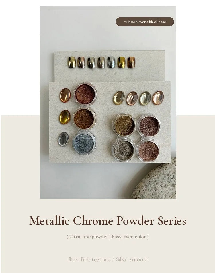 Metallic Chrome Powder Series: tips shown over a black base