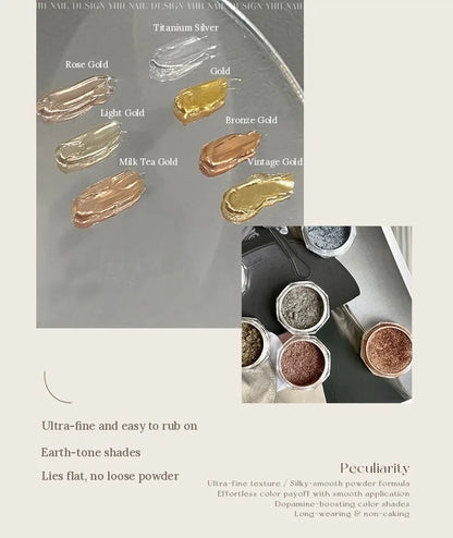 Metallic chrome shades mixed into gel and smeared, labelled
