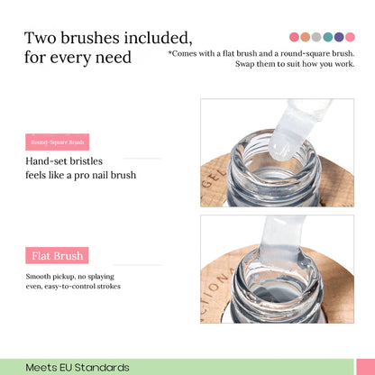 Two brushes included: round-square and flat
