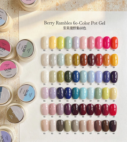 Moding Berry Rambles 60-color pot gel swatch chart with jars
