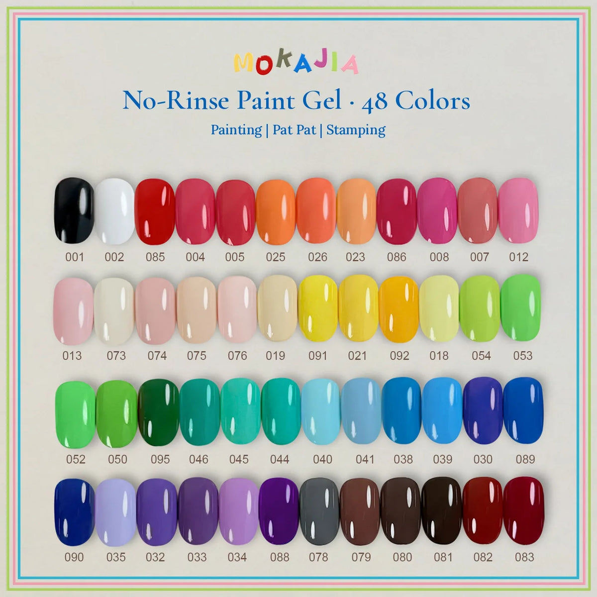 MOKAJIA 48-color painting gel swatch chart