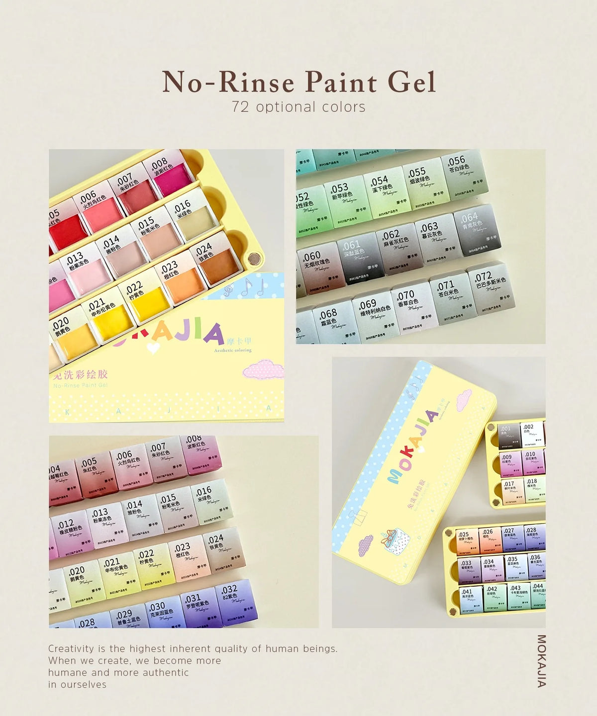 MOKAJIA No-Rinse Paint Gel pots in palette trays