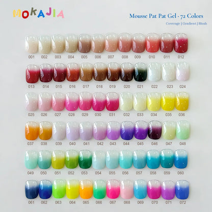 MOKAJIA Pat Pat Gel 72-color swatch chart, shades 001–072