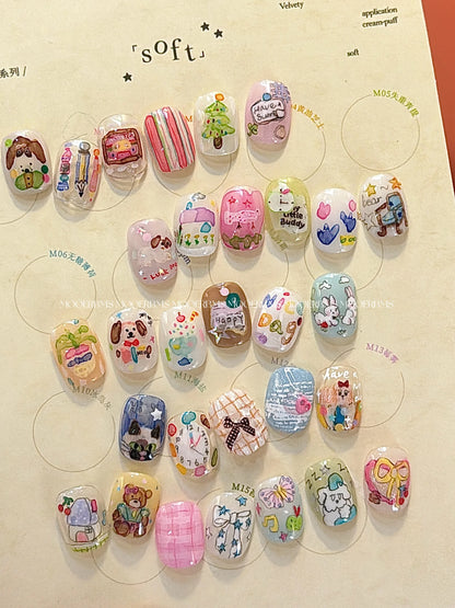 Hand-painted nail art made with Whimsically Soft blooming inks