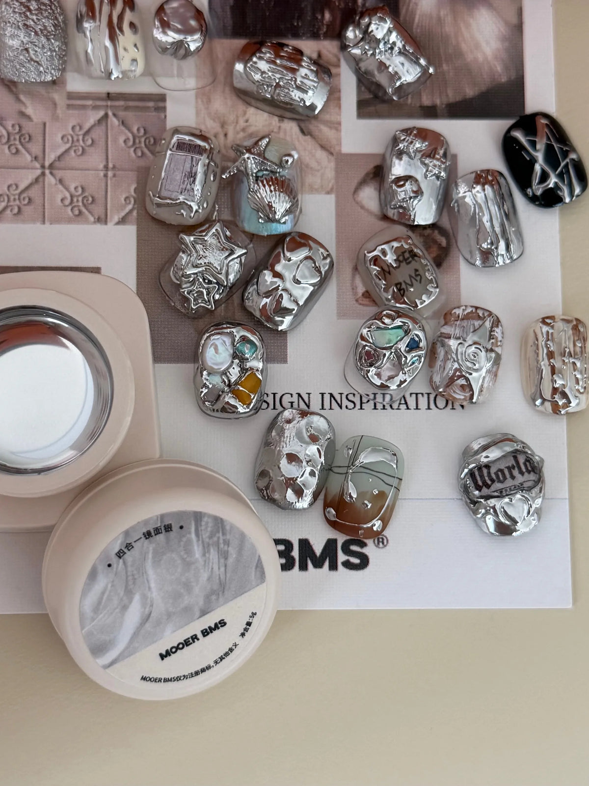 Molten mirror-silver 3D nail designs
