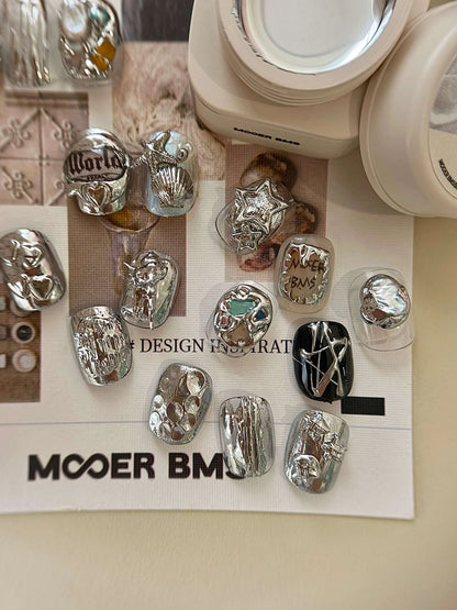 Mirror-silver relief nail art with the open jar