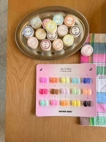 Fruit Juice jars on a tray with the swatch card