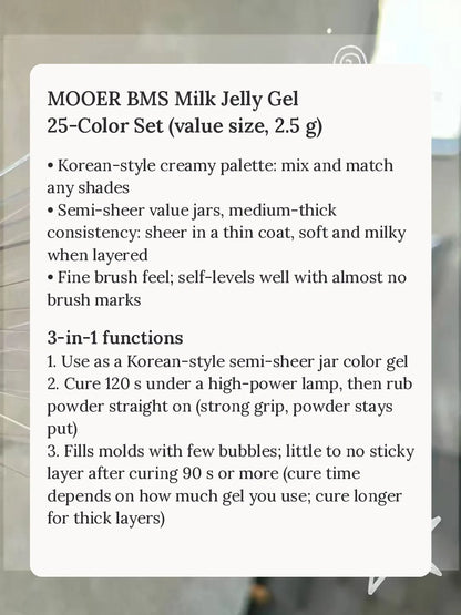 Milk Jelly features: creamy Korean palette, self-leveling, 3-in-1 uses