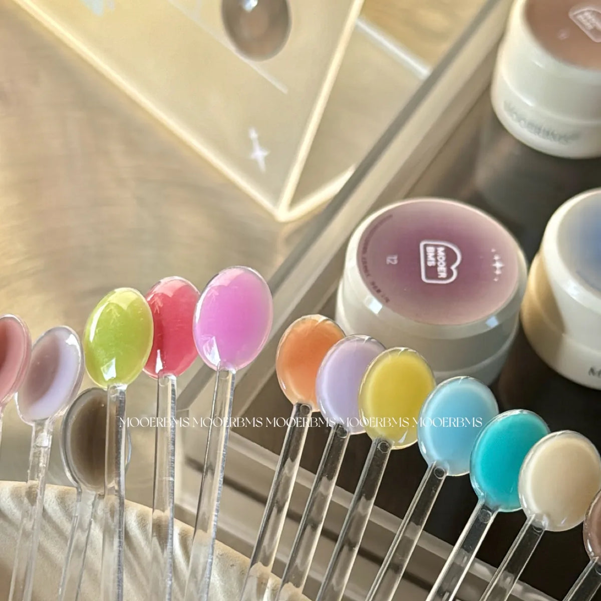 Semi-sheer Milk Jelly swatches on swatch sticks