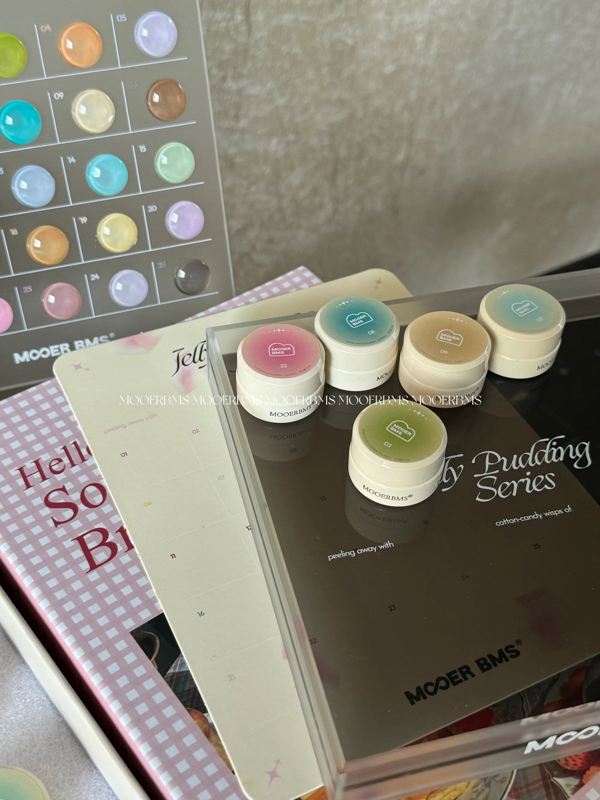 Milk Jelly jars on the acrylic stand