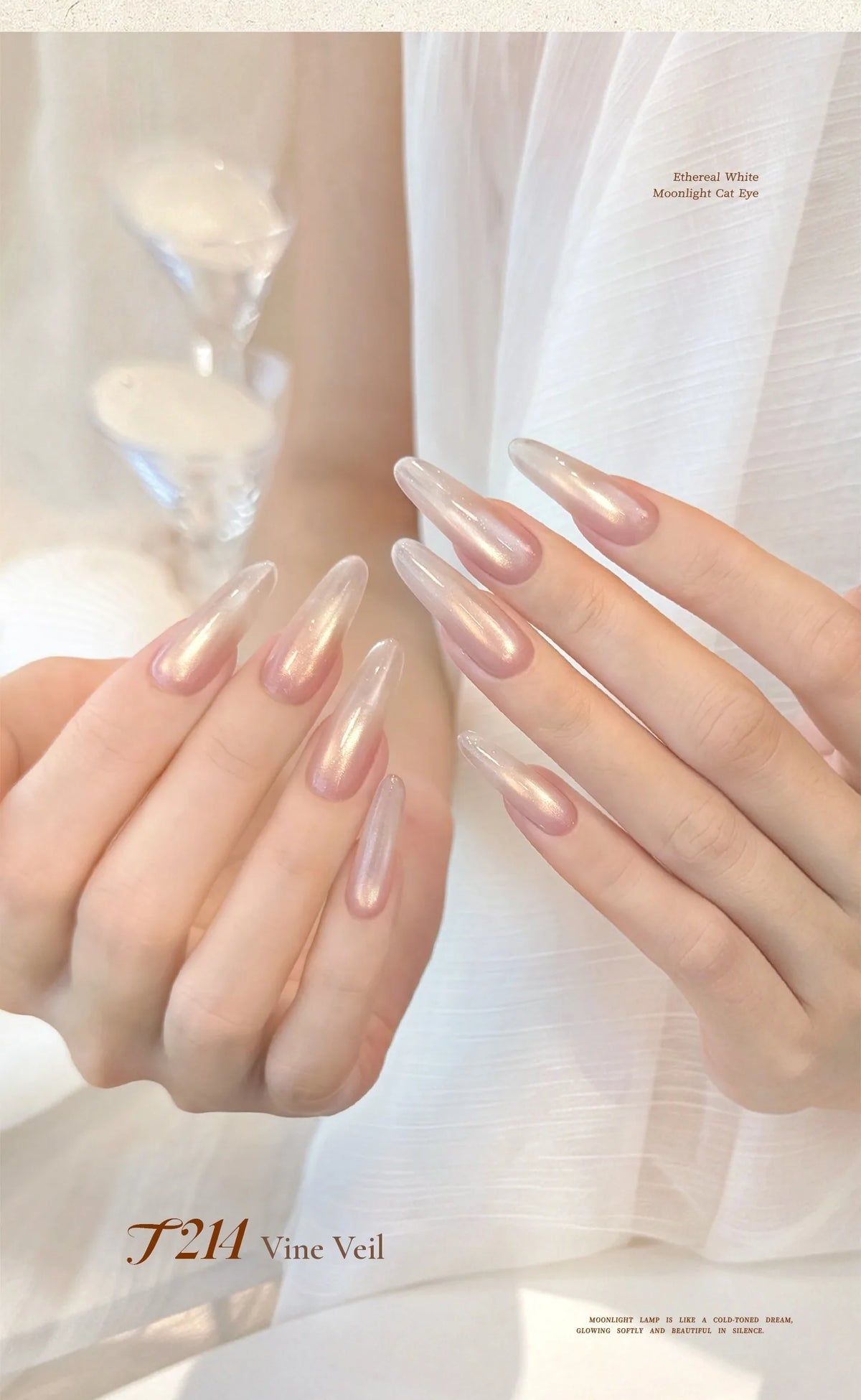 T214 Vine Veil peachy pink cat eye with golden shimmer