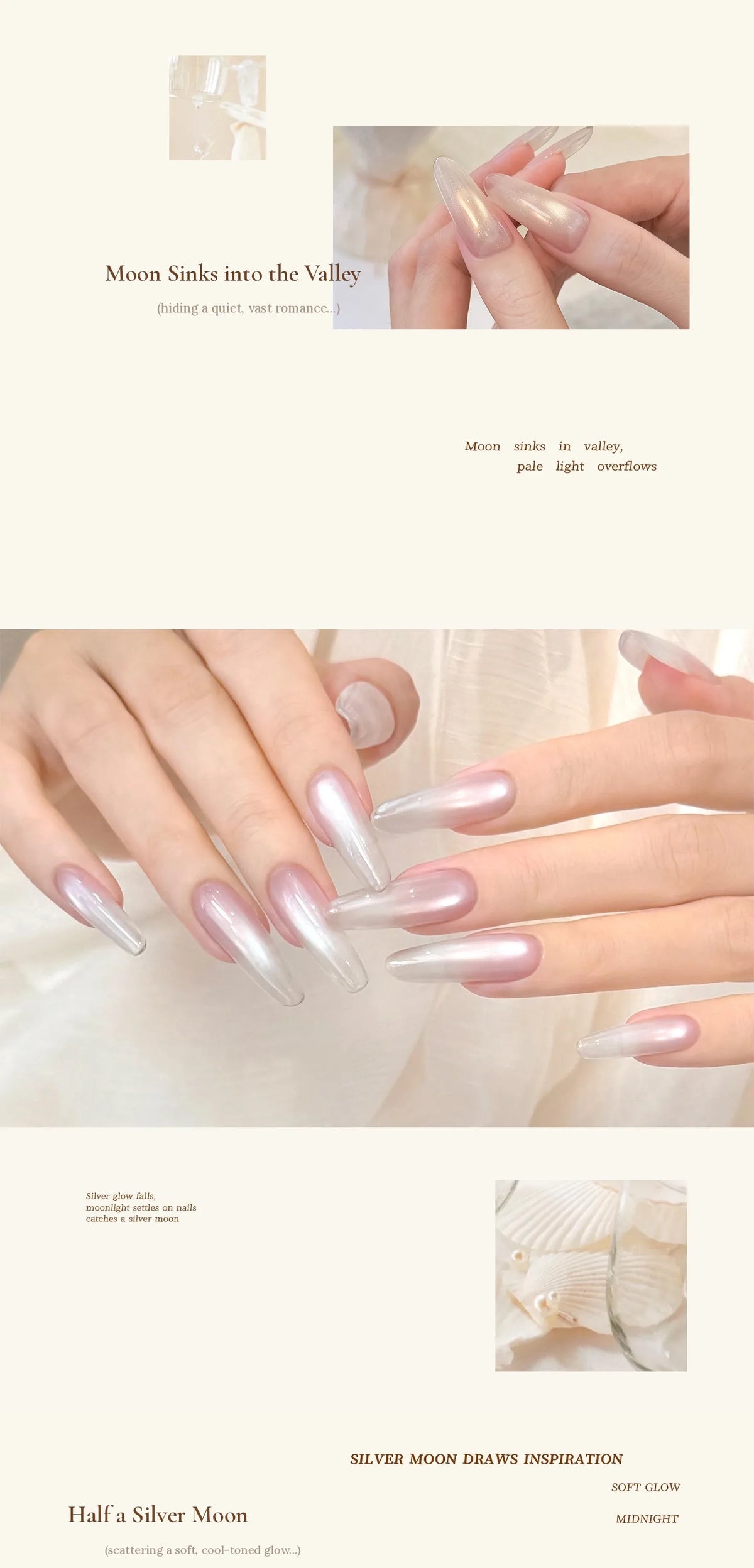 Moonlight Cup cat eye mood board with hand shots