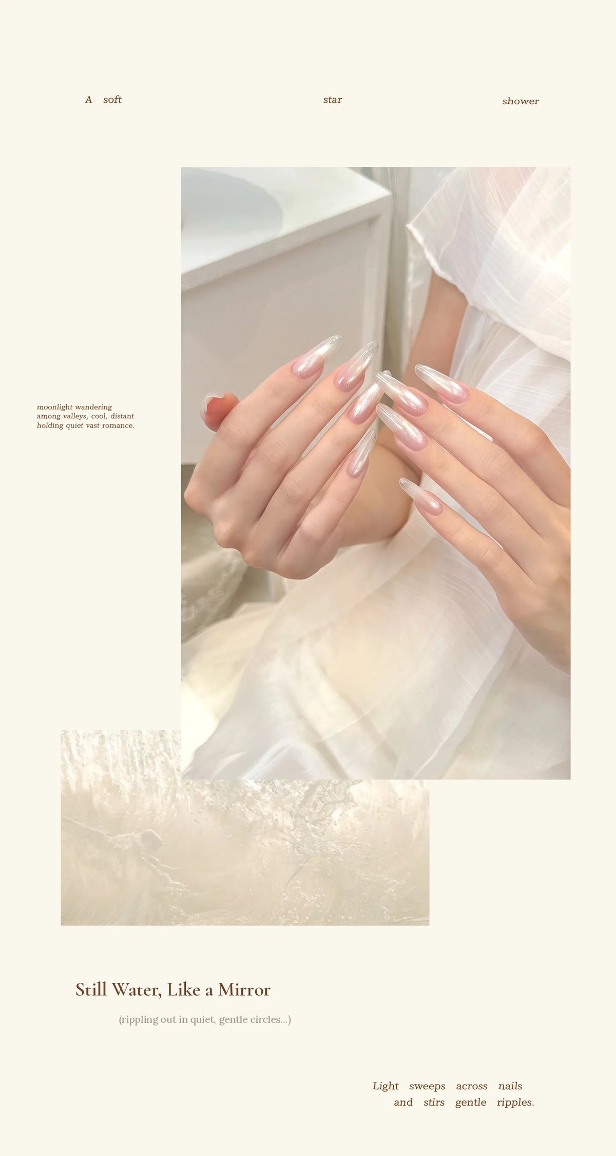 Glossy sheer cat eye manicure close-up