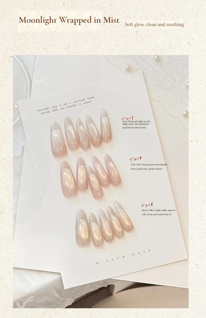 Swatch notes: Star Diamond, Vine Veil and Moon Valley on a display card