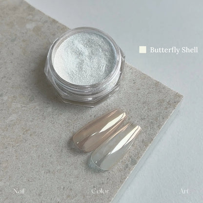 YHH Moonlight Silk Powder in Butterfly Shell: jar and swatch tips