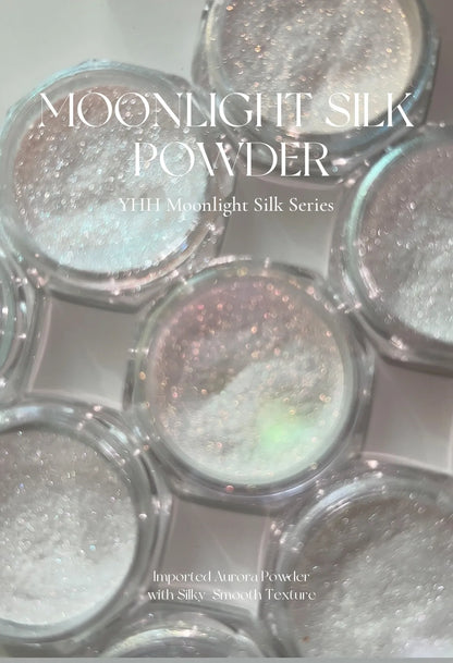 YHH Moonlight Silk Powder: open jars of iridescent chrome powder