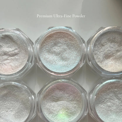 Premium ultra-fine Moonlight Silk Powder in open jars