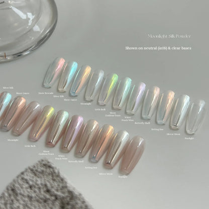Angled view of the 11 shades on clear and neutral bases