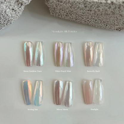 Shade pairs: Moon Goddess Tears, White Peach Wine, Butterfly Shell, Setting Sun, Mirror Moon, Starlight