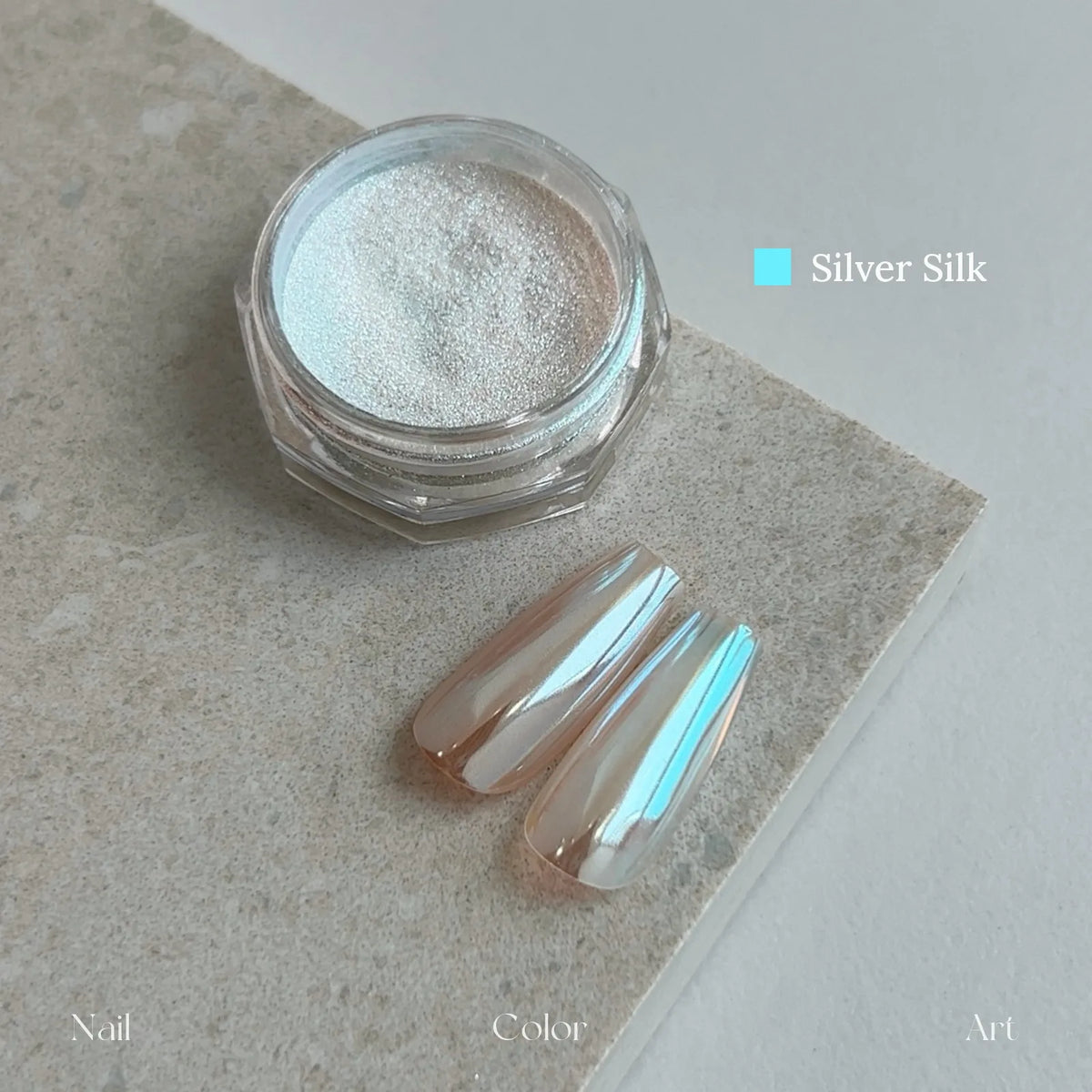YHH Moonlight Silk Powder in Silver Silk: jar and swatch tips