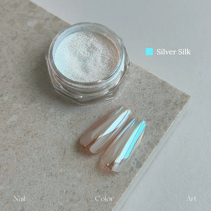 YHH Moonlight Silk Powder in Silver Silk: jar and swatch tips