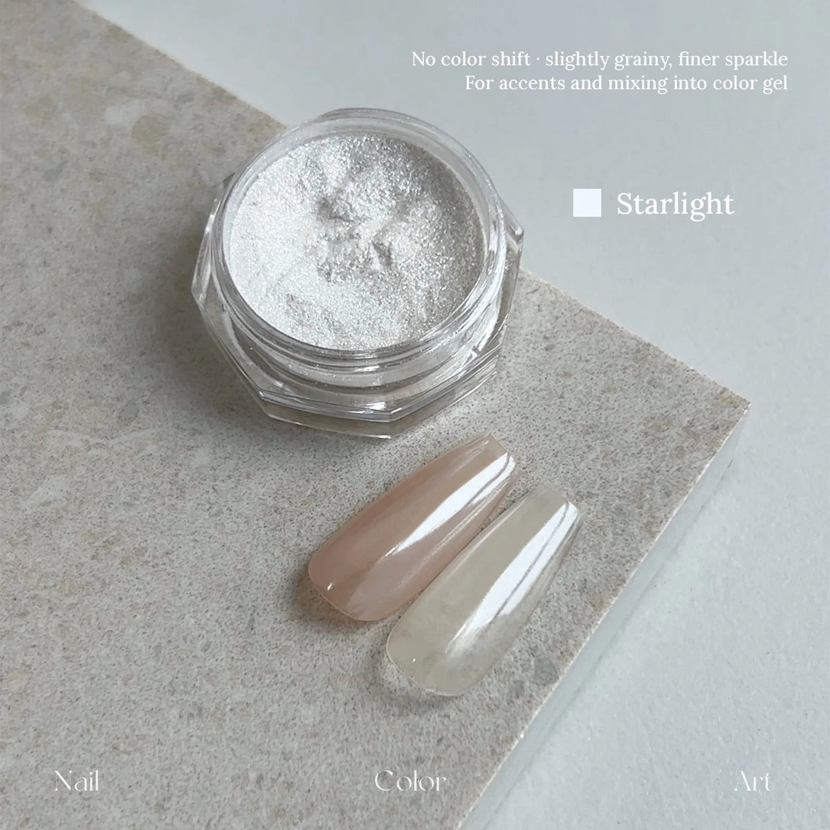 YHH Moonlight Silk Powder in Starlight: jar and swatch tips