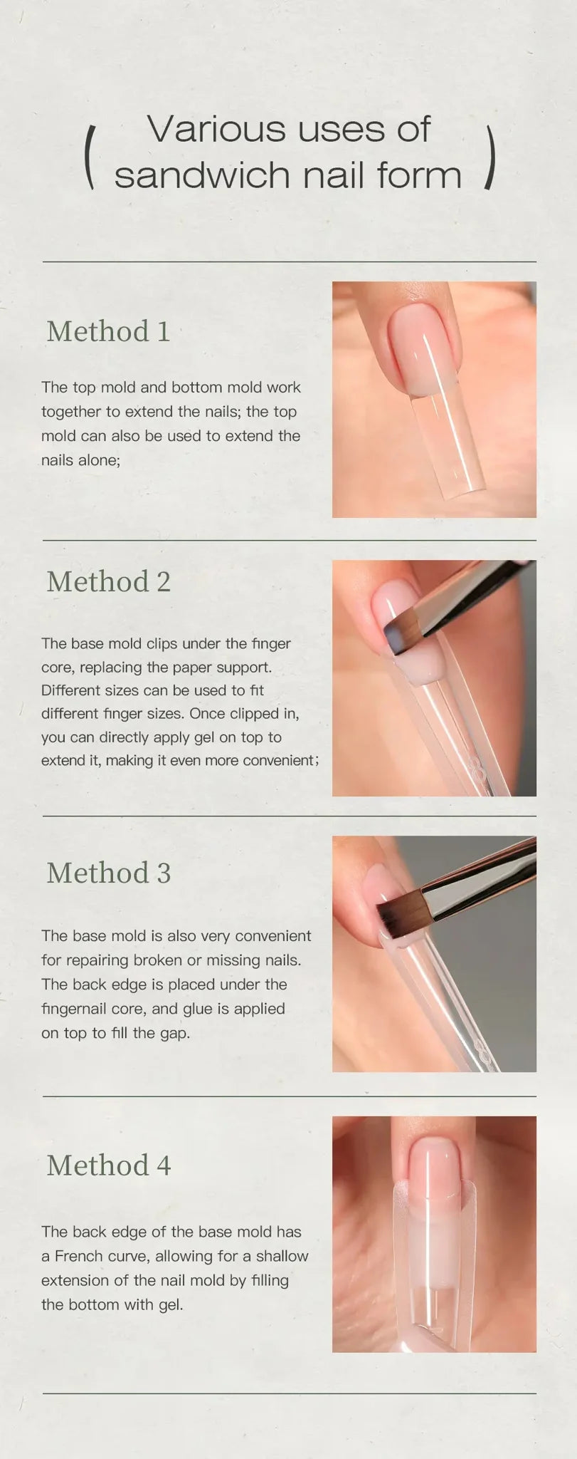 Four ways to use MR NAIL sandwich dual forms, method 1 to 4
