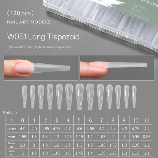 MR NAIL W051 long trapezoid positioning form, 120 pcs, size chart