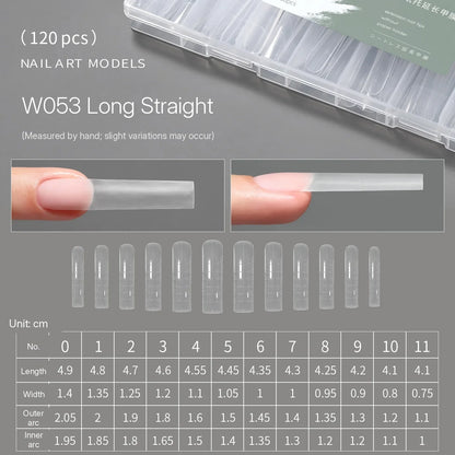 MR NAIL W053 long straight positioning form, 120 pcs, size chart