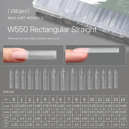 MR NAIL W550 rectangular straight positioning form, 150 pcs, size chart