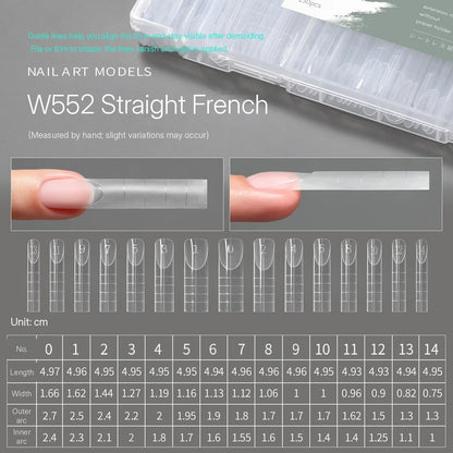 MR NAIL W552 straight French positioning form, 150 pcs, size chart