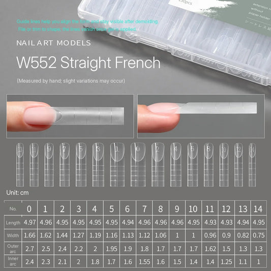 MR NAIL W552 straight French positioning form, 150 pcs, size chart
