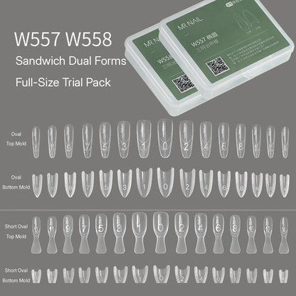 MR NAIL W557 and W558 sandwich dual form full-size trial pack, top and bottom molds sizes 0-14