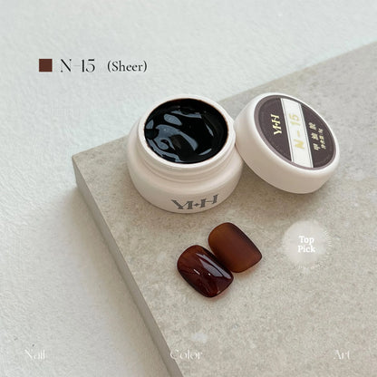 YHH N Series 3.0 gel color N15 (sheer): jar and swatch tips