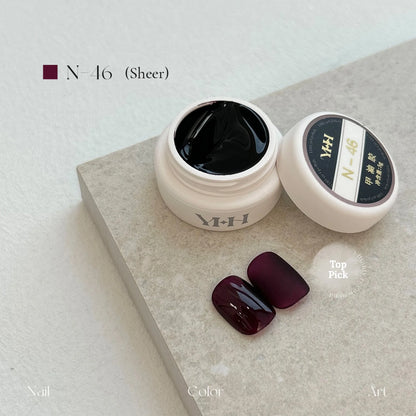 YHH N Series 3.0 gel color N46 (sheer): jar and swatch tips