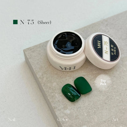 YHH N Series 3.0 gel color N75 (sheer): jar and swatch tips
