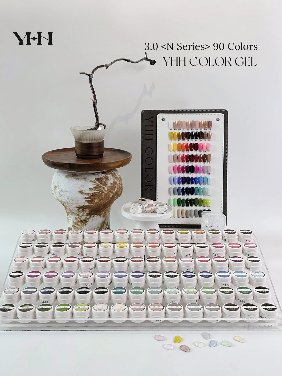 YHH N Series 3.0 Gel Color: the full 90-color set in jars with a swatch book