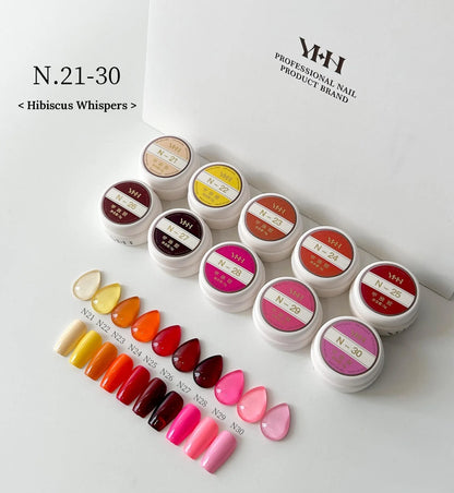 YHH N Series N21–N30 Hibiscus Whispers: cream, yellow, orange, reds and pinks
